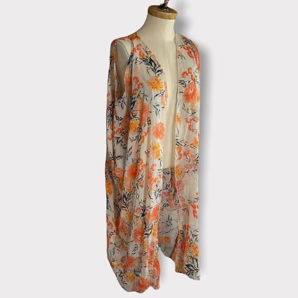 American Rag Chiffon Geranium Floral Cold Shoulder Open Front Kimono Cover Up 1X - Picture 4 of 11